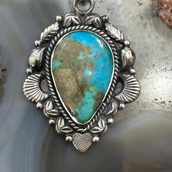 Sterling Silver Southwestern Style Teardrop Turquoise Pendant For Women #9 - Picture 6 of 10